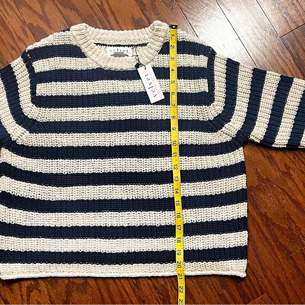 Velvet by Graham & Spencer Small Navy Blue and Ivory Stripe Sweater - Picture 12 of 15